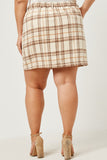 HY5250 Beige Womens Brushed Plaid Button Up Skirt Back