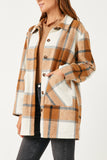 HY5257 CAMEL Womens Plaid Button Up Patch Pocket Coat Full Body