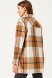 HY5257 Camel Womens Plaid Button Up Patch Pocket Coat Gif
