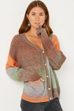 HY5387 ORANGE Womens Ombre Mix Sweater Knit Pocket Cardigan Front