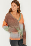 HY5387W ORANGE Plus Ombre Mix Sweater Knit Pocket Cardigan Side
