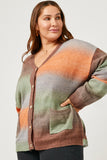 HY5387 ORANGE Womens Ombre Mix Sweater Knit Pocket Cardigan Full Body