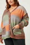 HY5387 ORANGE Womens Ombre Mix Sweater Knit Pocket Cardigan Side
