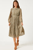 HY5475W OLIVE Plus Button Up Pleated Skirt Collared Dress Full Body 2