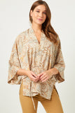 HY5559W Taupe Plus Paisley Print Cropped Sleeve Open Kimono Gif