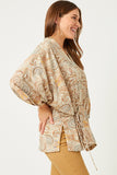 HY5559W TAUPE Plus Paisley Print Cropped Sleeve Open Kimono Front