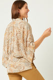 HY5559W TAUPE Plus Paisley Print Cropped Sleeve Open Kimono Back