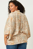 HY5559 TAUPE Womens Paisley Print Cropped Sleeve Open Kimono Side