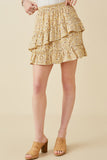 HY5664 YELLOW Womens Floral Printed Asymmetric Ruffle Skirt