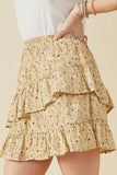 HY5664W Yellow Plus Floral Printed Asymmetric Ruffle Skirt Full Body