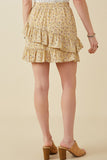 HY5664W Yellow Plus Floral Printed Asymmetric Ruffle Skirt Detail