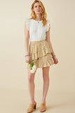 HY5664W Yellow Plus Floral Printed Asymmetric Ruffle Skirt Back