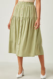 HY5715 Sage Womens Gingham Elastic Waist Button Down Skirt Full Body