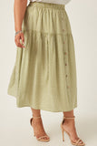 HY5715 Sage Womens Gingham Elastic Waist Button Down Skirt Front
