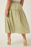 HY5715 Sage Womens Gingham Elastic Waist Button Down Skirt Side