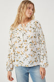 HY6121W Yellow Plus Floral Tasseled Gathered Dolman Top Front