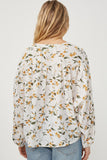 HY6121W Yellow Plus Floral Tasseled Gathered Dolman Top Side