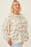 HY6121W Yellow Plus Floral Tasseled Gathered Dolman Top Front