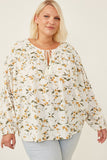 HY6121 Yellow Womens Floral Tasseled Gathered Dolman Top Back