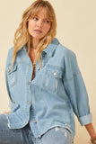 HY6143 Denim Womens Distressed Oversized Denim Jacket Front
