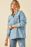 HY6143 Denim Womens Distressed Oversized Denim Jacket Alternate Angle
