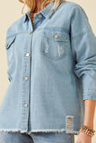 HY6143 Denim Womens Distressed Oversized Denim Jacket Detail