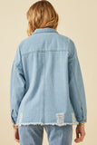 HY6143 Denim Womens Distressed Oversized Denim Jacket Back