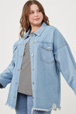 HY6143W Denim Plus Distressed Oversized Denim Shirt Jacket Alternate Angle