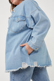 HY6143W Denim Plus Distressed Oversized Denim Shirt Jacket Front