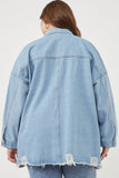 HY6143W Denim Plus Distressed Oversized Denim Shirt Jacket Detail