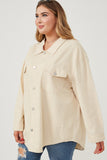 HY6148 Cream Womens Distressed Detail Button Up Shacket Side