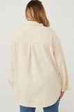 HY6148 Cream Womens Distressed Detail Button Up Shacket Back
