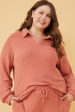 HY6156 Mauve Womens Open Collar Long Sleeve Fleece Top Front