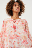 HY6162W Pink Plus Dolman Sleeve Tie Front Floral Chiffon Top Gif