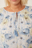 HY6162 Blue Womens Dolman Sleeve Tie Front Floral Chiffon Top Gif