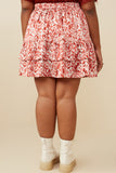 HY6204W Red Plus Oil Print Layered Ruffle Skirt Side