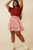 HY6204W Red Plus Oil Print Layered Ruffle Skirt Back