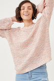 HY6279W Blush Plus Confetti Knit Puff Sleeve Pullover Sweater Front