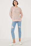 HY6279 Blush Womens Confetti Knit Puff Sleeve Pullover Sweater Full Body