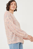 HY6279 Blush Womens Confetti Knit Puff Sleeve Pullover Sweater Side