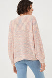 HY6279 Blush Womens Confetti Knit Puff Sleeve Pullover Sweater Back