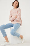 HY6279 Blush Womens Confetti Knit Puff Sleeve Pullover Sweater Pose