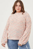 HY6279 Blush Womens Confetti Knit Puff Sleeve Pullover Sweater Front