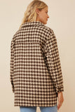 HY6311 Mocha Womens Houndstooth Front Pocket Button Detail Coat Gif