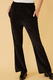 HY6379 Black Womens Textured Velvet Lurex Wide Leg Pants Front