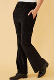 HY6379W Black Plus Textured Velvet Lurex Wide Leg Pants Side