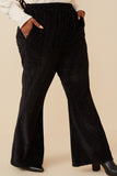 HY6379 Black Womens Textured Velvet Lurex Wide Leg Pants Side