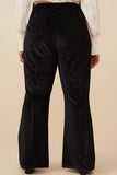 HY6379 Black Womens Textured Velvet Lurex Wide Leg Pants Back