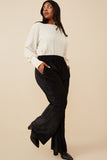 HY6379 Black Womens Textured Velvet Lurex Wide Leg Pants Full Body