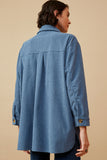 HY6552W BLUE Plus Textured Velvet Yarn Button Up Shacket Front